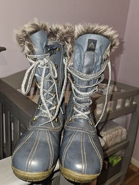 Sporto Blue Lace-Up Faux-Fur Trim Winter Boots